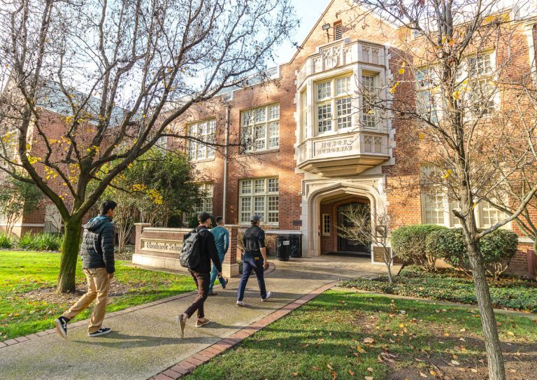 students walk into Weber Hall