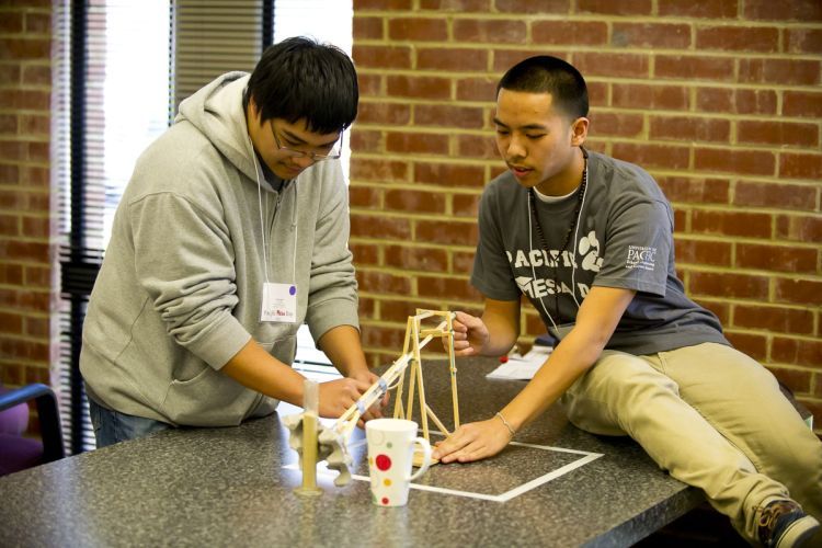 Students working on science project