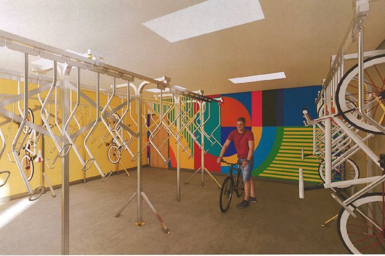 Rendering of bike storage inside Southwest Hall