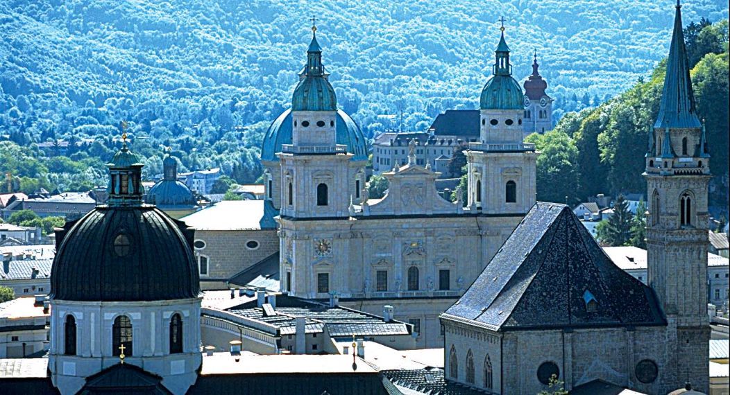 The skyline of old town Salzburg, Austria.