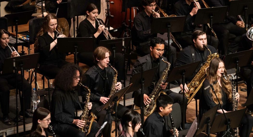 Students playing instruments during Pacific Windbands festival