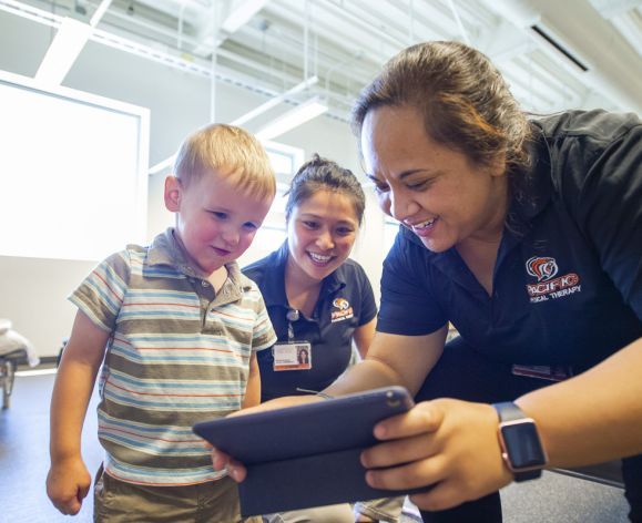 PT student working with child in clinic