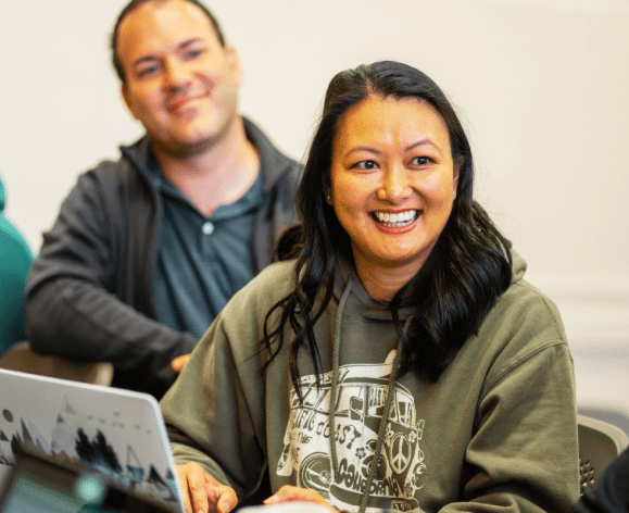 Student engaged in program information session